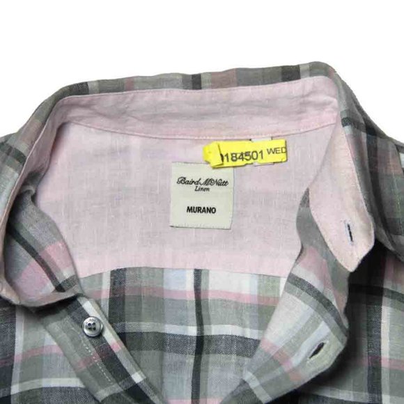 Murano Baird McNutt Irish Linen Shirt Plaid Pink Gray Men's Size Medium - Picture 2 of 2